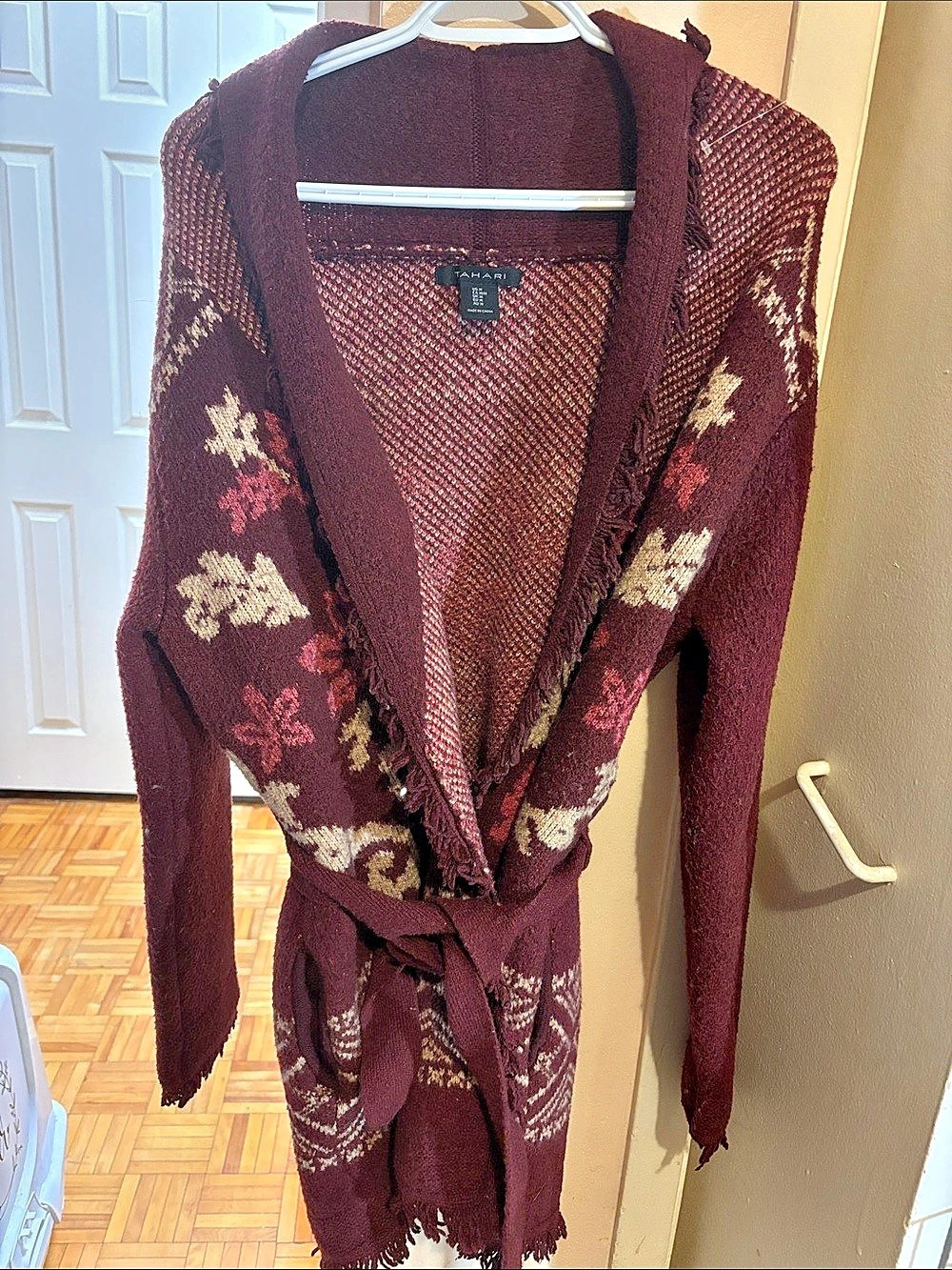 MARI Floral Wrap Cardigan in Brown & Red Size Medium
